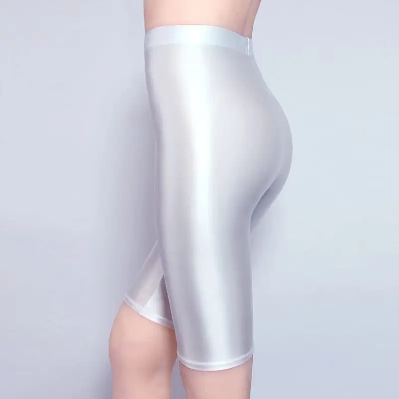 High Waist Satin Women Shorts Summer Glossy Fitness Yoga Leggings Gym Solid Color Skinny Sports Female Short Pants Plus Size
