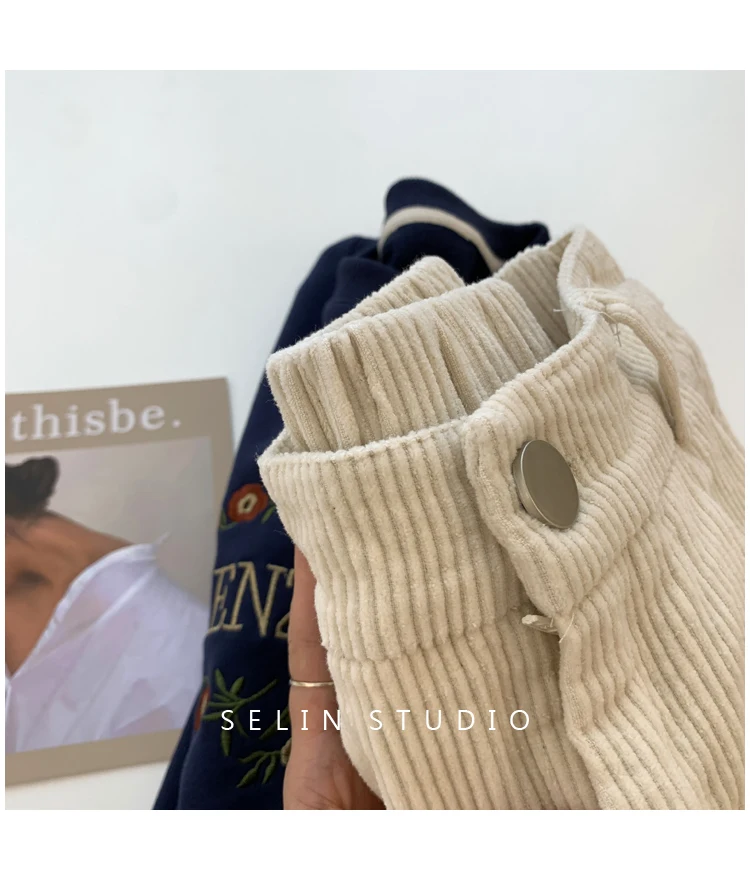 2024 New Corduroy Women's Cargo Shorts Autumn Winter High Waist Wide Leg Shorts Casual Vintage Female Trousers Fashion