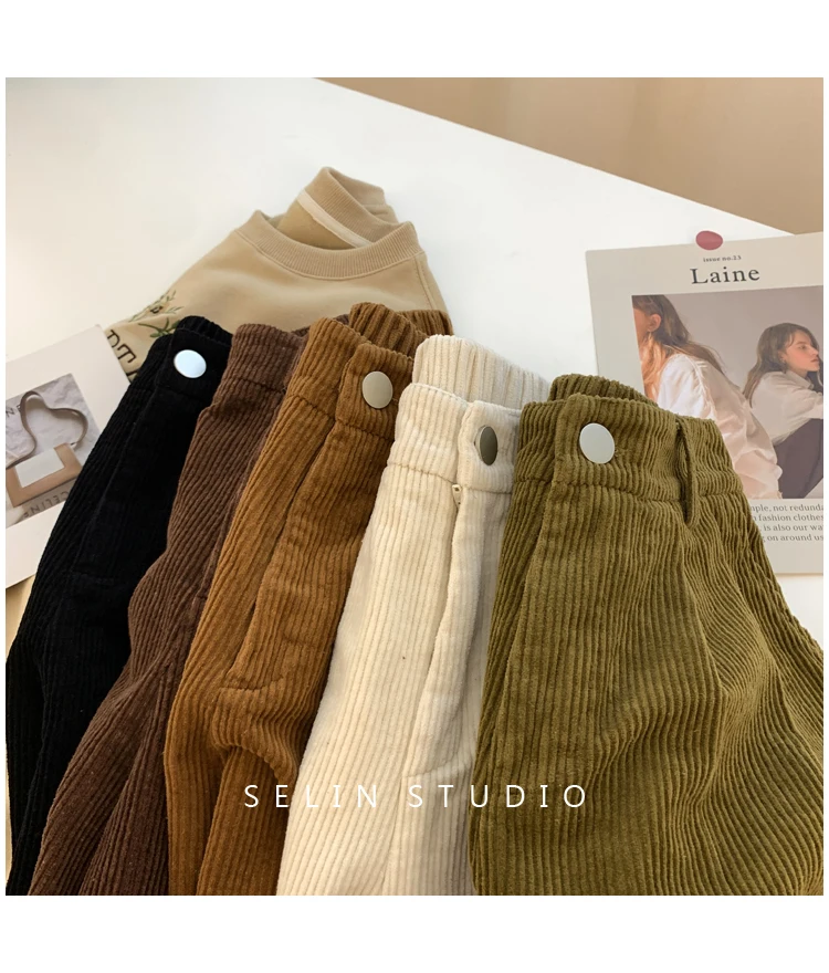 2024 New Corduroy Women's Cargo Shorts Autumn Winter High Waist Wide Leg Shorts Casual Vintage Female Trousers Fashion
