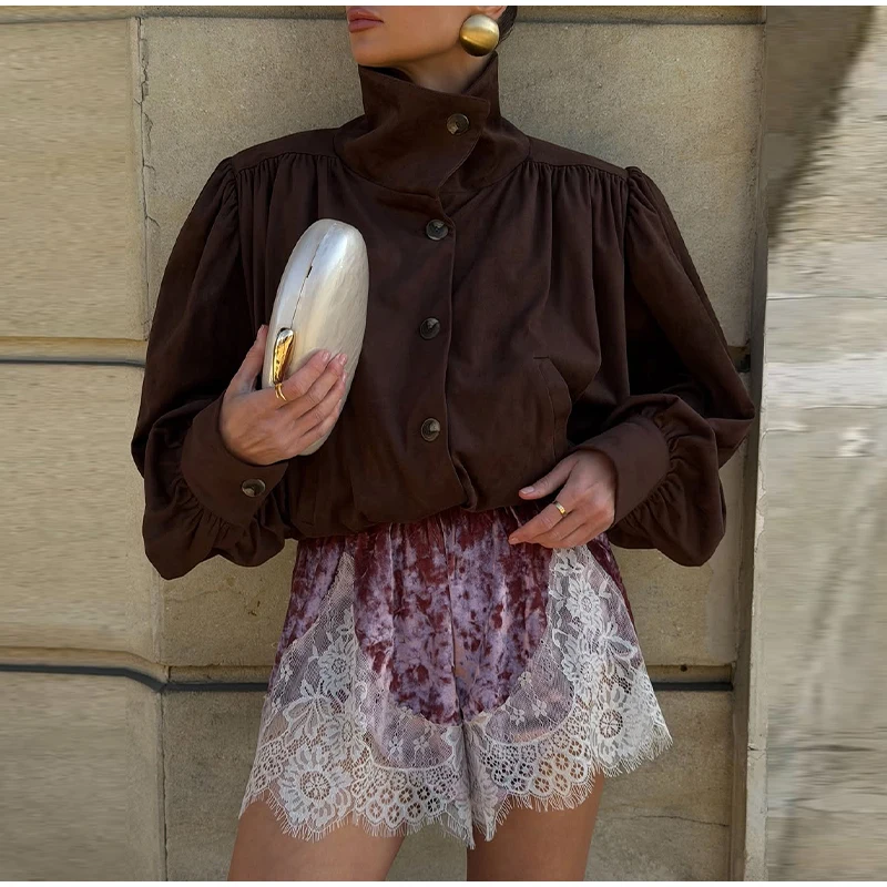 Lace Trim Women Shorts Vintage Velvet Lace Shorts High Waist Versatile Shorts Daily Fashion Casual Outfit Stylish Party Outfit