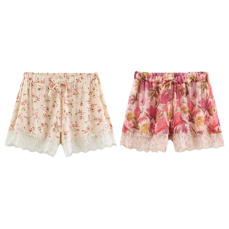 Lace Trim Women Shorts Vintage Velvet Lace Shorts High Waist Versatile Shorts Daily Fashion Casual Outfit Stylish Party Outfit