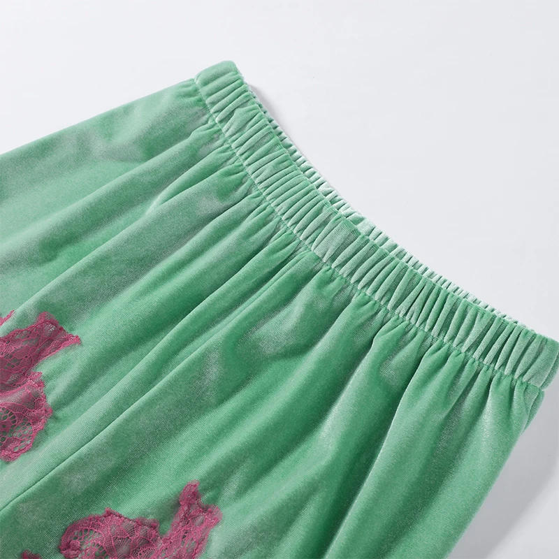 Contrast Lace Hem Elastic Waist Women's Shorts Mint Green Relaxed Shorts Raw Edge Relaxed Shorts Home Relaxing Wear