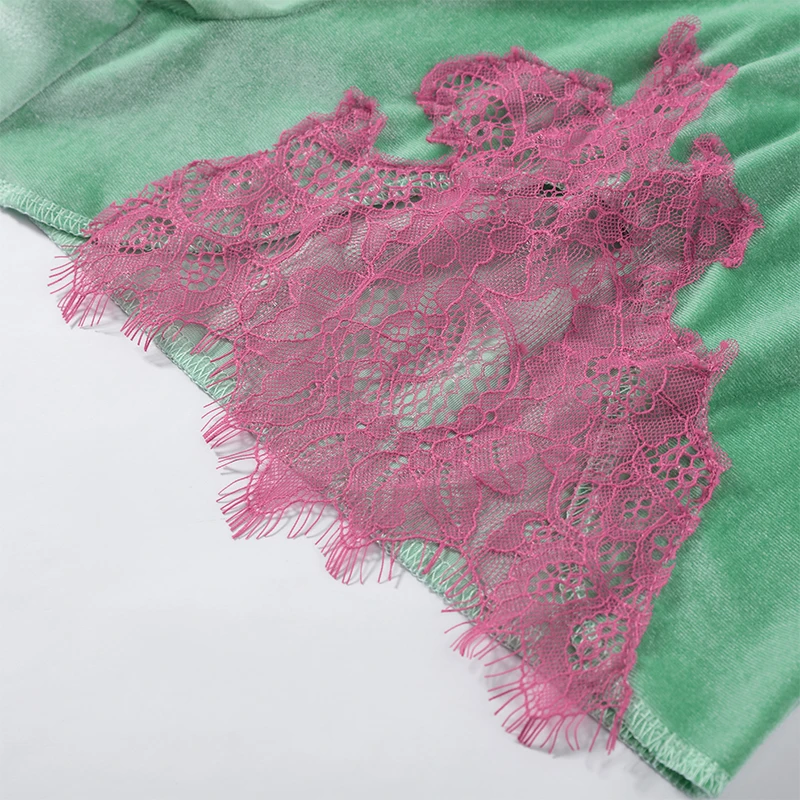 Contrast Lace Hem Elastic Waist Women's Shorts Mint Green Relaxed Shorts Raw Edge Relaxed Shorts Home Relaxing Wear