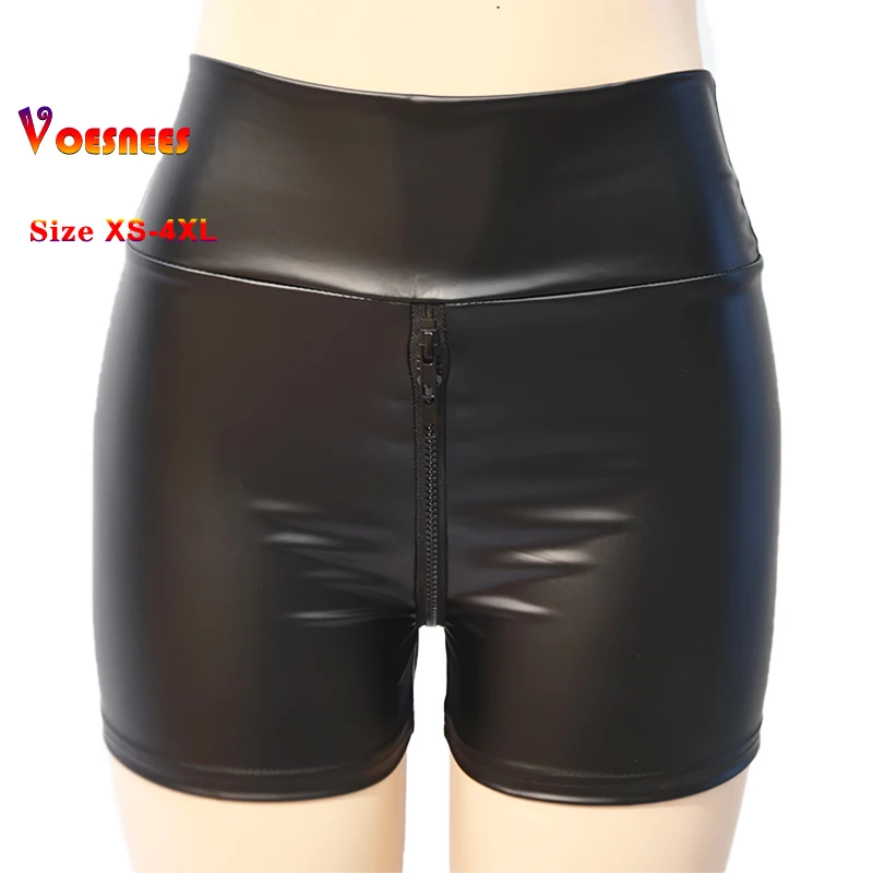 Black Matte Leather Women Shorts High Waist Bodycon Push Up Red Shorts Joggers Sports Fitness Sexy Wetlook Clubwear Slim Shorts