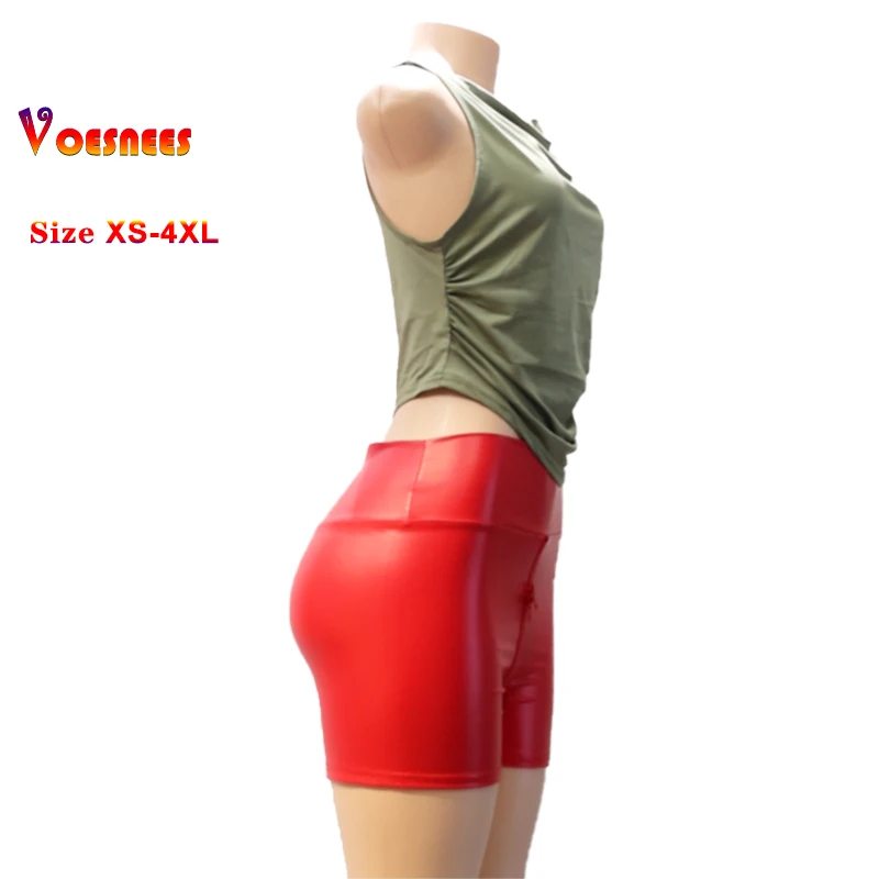 Black Matte Leather Women Shorts High Waist Bodycon Push Up Red Shorts Joggers Sports Fitness Sexy Wetlook Clubwear Slim Shorts