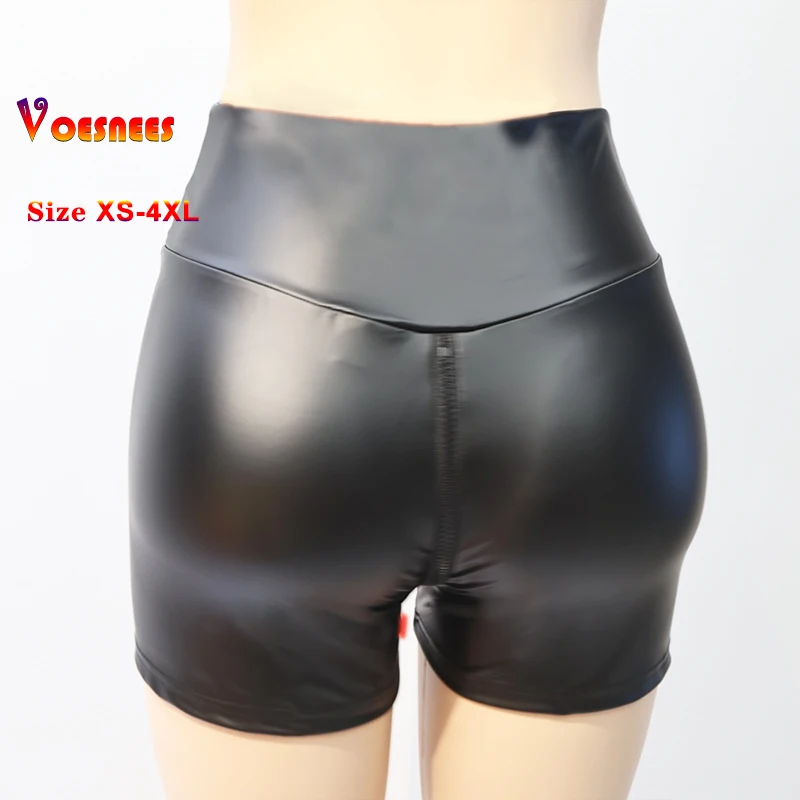 Black Matte Leather Women Shorts High Waist Bodycon Push Up Red Shorts Joggers Sports Fitness Sexy Wetlook Clubwear Slim Shorts
