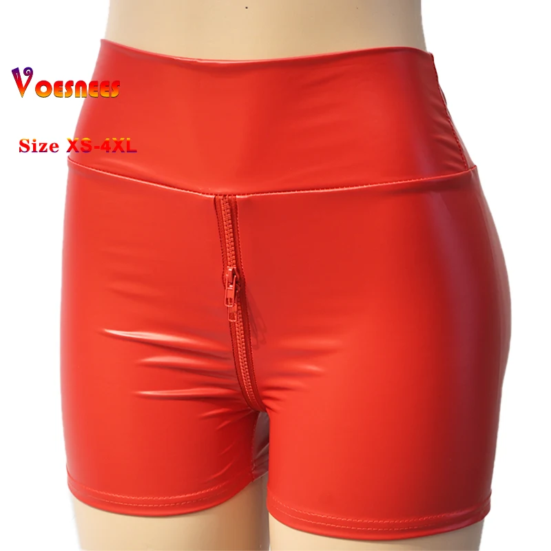 Black Matte Leather Women Shorts High Waist Bodycon Push Up Red Shorts Joggers Sports Fitness Sexy Wetlook Clubwear Slim Shorts