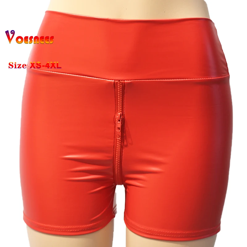 Black Matte Leather Women Shorts High Waist Bodycon Push Up Red Shorts Joggers Sports Fitness Sexy Wetlook Clubwear Slim Shorts