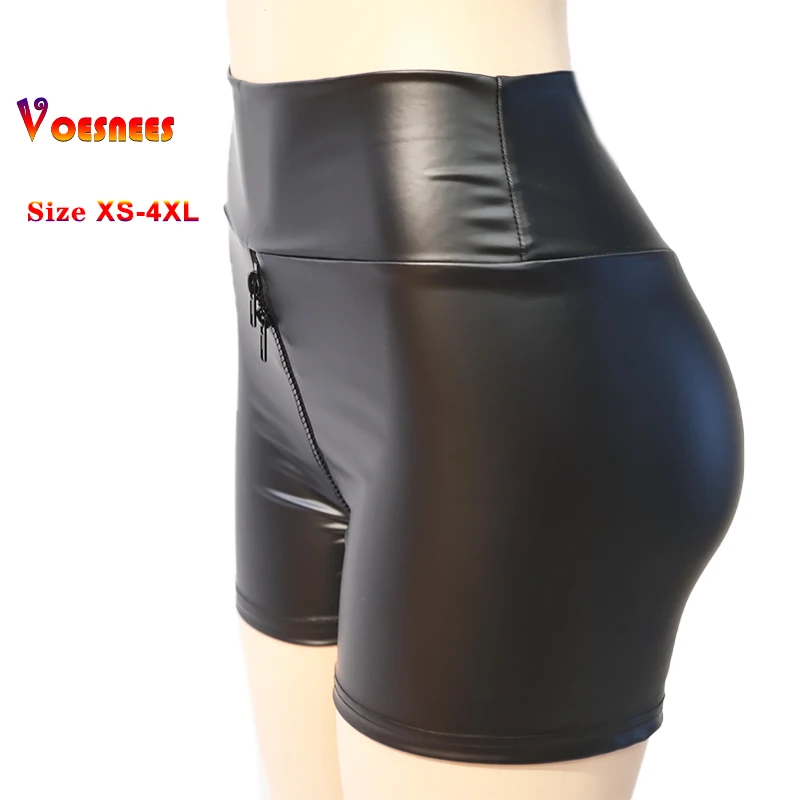 Black Matte Leather Women Shorts High Waist Bodycon Push Up Red Shorts Joggers Sports Fitness Sexy Wetlook Clubwear Slim Shorts