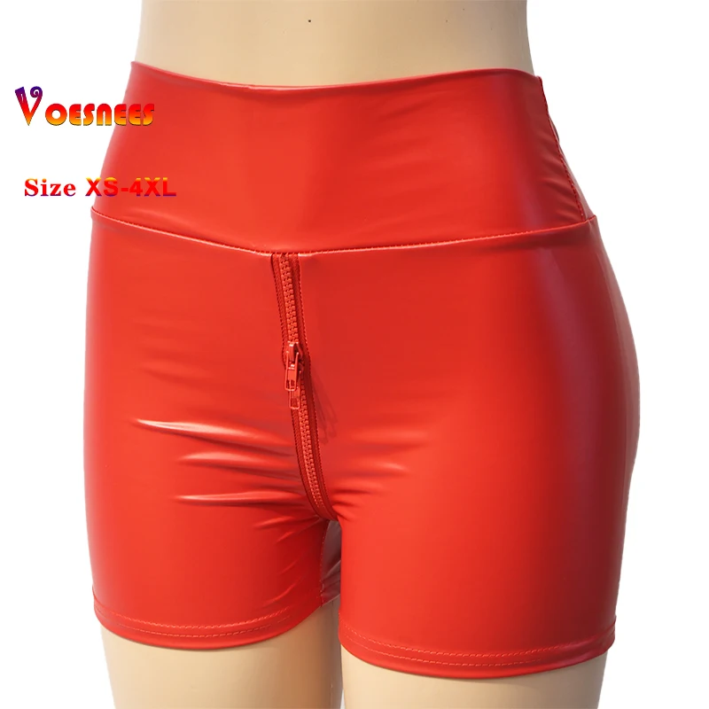 Black Matte Leather Women Shorts High Waist Bodycon Push Up Red Shorts Joggers Sports Fitness Sexy Wetlook Clubwear Slim Shorts