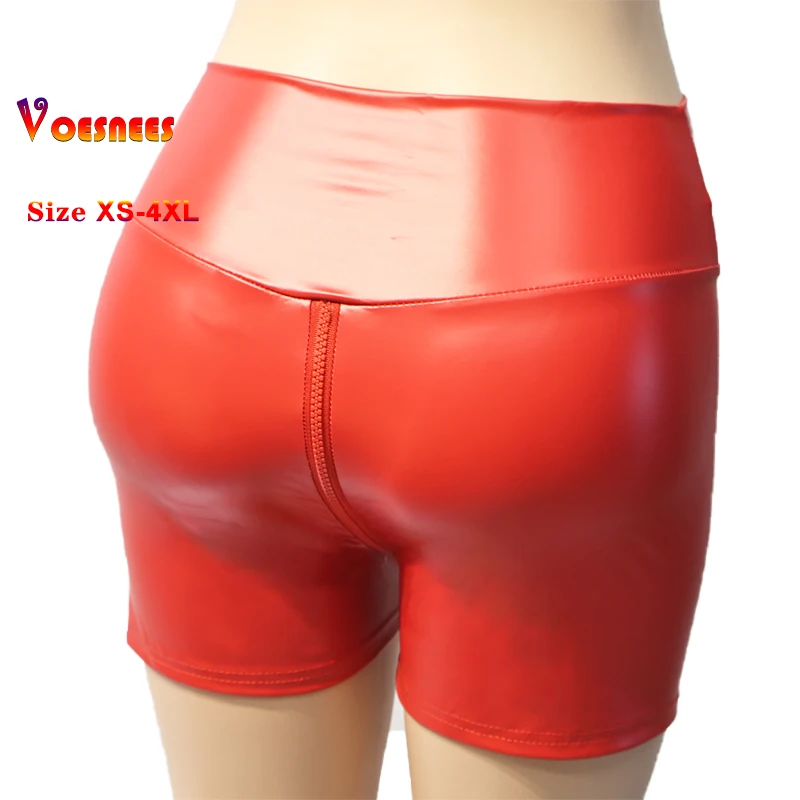 Black Matte Leather Women Shorts High Waist Bodycon Push Up Red Shorts Joggers Sports Fitness Sexy Wetlook Clubwear Slim Shorts