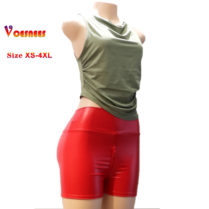 Black Matte Leather Women Shorts High Waist Bodycon Push Up Red Shorts Joggers Sports Fitness Sexy Wetlook Clubwear Slim Shorts