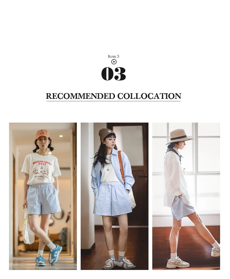 Maden Japanese Casual Blue and White Striped Shorts for Women Cotton Loose Sports Wide Leg Short Pants High Waist Bermuda Shorts