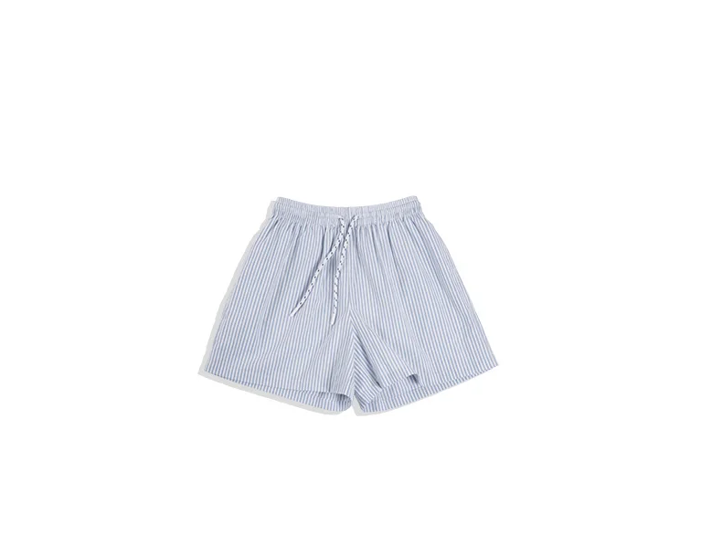 Maden Japanese Casual Blue and White Striped Shorts for Women Cotton Loose Sports Wide Leg Short Pants High Waist Bermuda Shorts