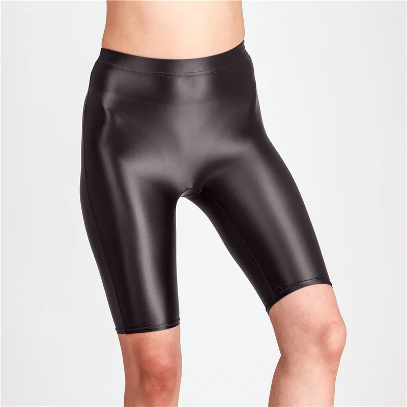 New Oil Glossy Mesh Seven Points Shorts Sexy Yoga Pants High Elasticity Perspective Korean Style Women Fashion Polychrome 4HOA