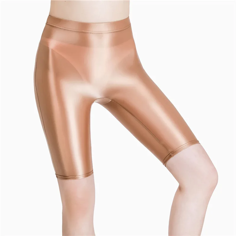 New Oil Glossy Mesh Seven Points Shorts Sexy Yoga Pants High Elasticity Perspective Korean Style Women Fashion Polychrome 4HOA