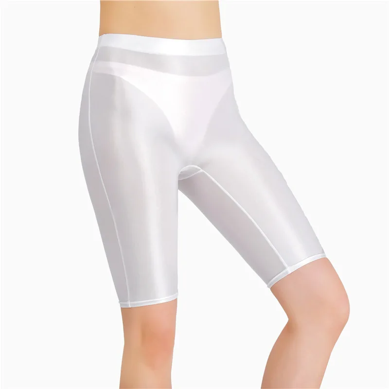 New Oil Glossy Mesh Seven Points Shorts Sexy Yoga Pants High Elasticity Perspective Korean Style Women Fashion Polychrome 4HOA