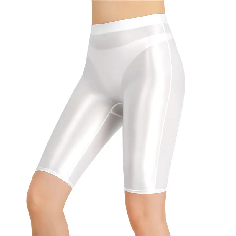New Oil Glossy Mesh Seven Points Shorts Sexy Yoga Pants High Elasticity Perspective Korean Style Women Fashion Polychrome 4HOA