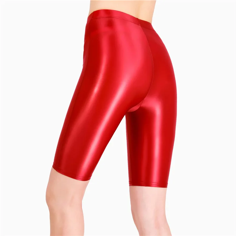 New Oil Glossy Mesh Seven Points Shorts Sexy Yoga Pants High Elasticity Perspective Korean Style Women Fashion Polychrome 4HOA