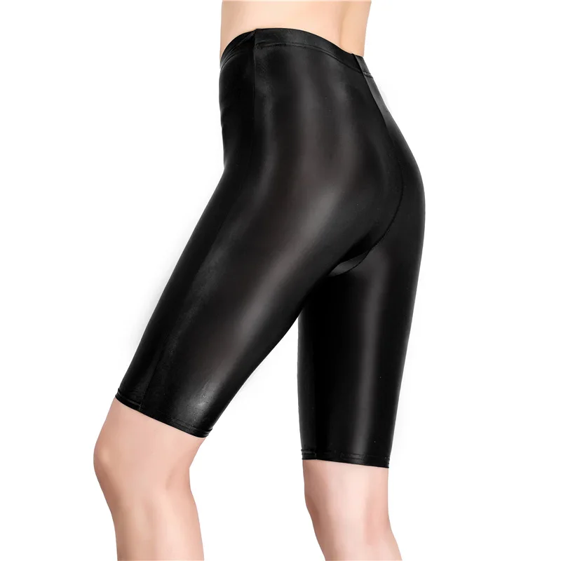 New Oil Glossy Mesh Seven Points Shorts Sexy Yoga Pants High Elasticity Perspective Korean Style Women Fashion Polychrome 4HOA