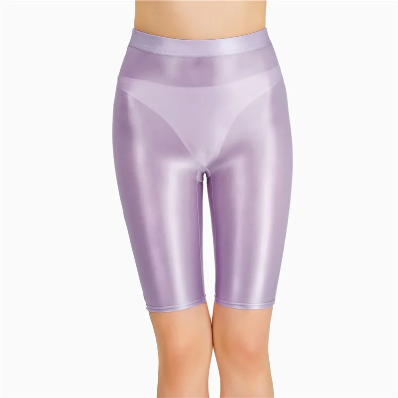 New Oil Glossy Mesh Seven Points Shorts Sexy Yoga Pants High Elasticity Perspective Korean Style Women Fashion Polychrome 4HOA