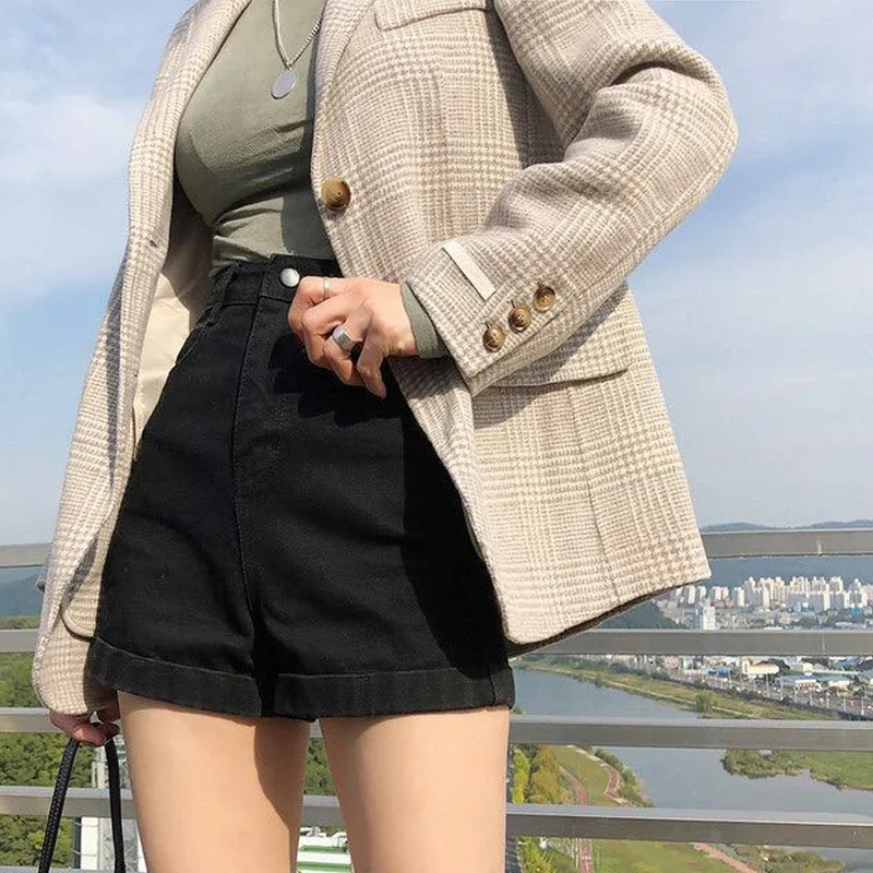 Spring Summer Women Short Jeans Women Wide Leg Denim Shorts Fashion Female High Waist Black Tassels Caual Denim Shorts Girls