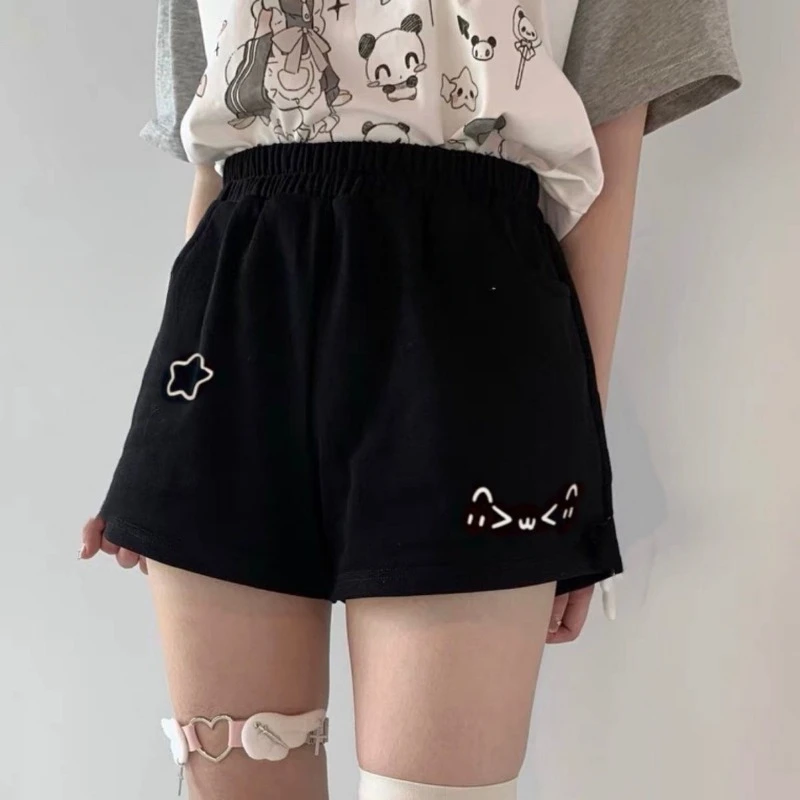 Cotton Shorts Women Print Cute Pantalones Cortos De Mujer 2025 New Bottoms Casual Fashion Elastic Waist Summer Wide Leg Pants