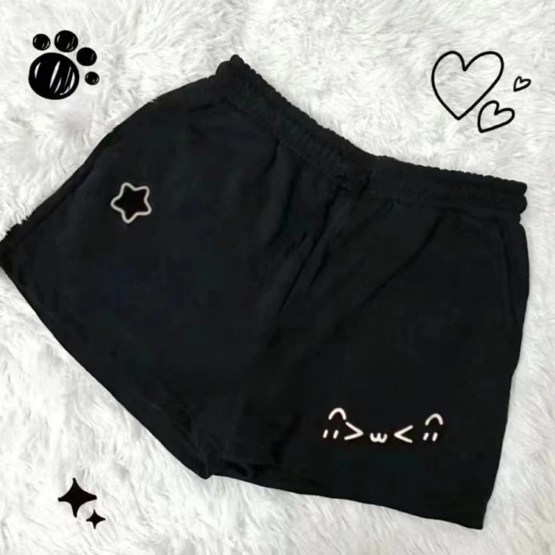 Cotton Shorts Women Print Cute Pantalones Cortos De Mujer 2025 New Bottoms Casual Fashion Elastic Waist Summer Wide Leg Pants