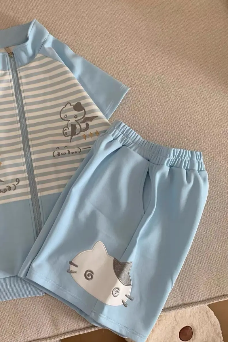 Japanese Shorts for Women Embroidery Cartoon Elastic Waist Wide Leg Pants Summer Casual Pantalones Cortos De Mujer 2025 Bottoms