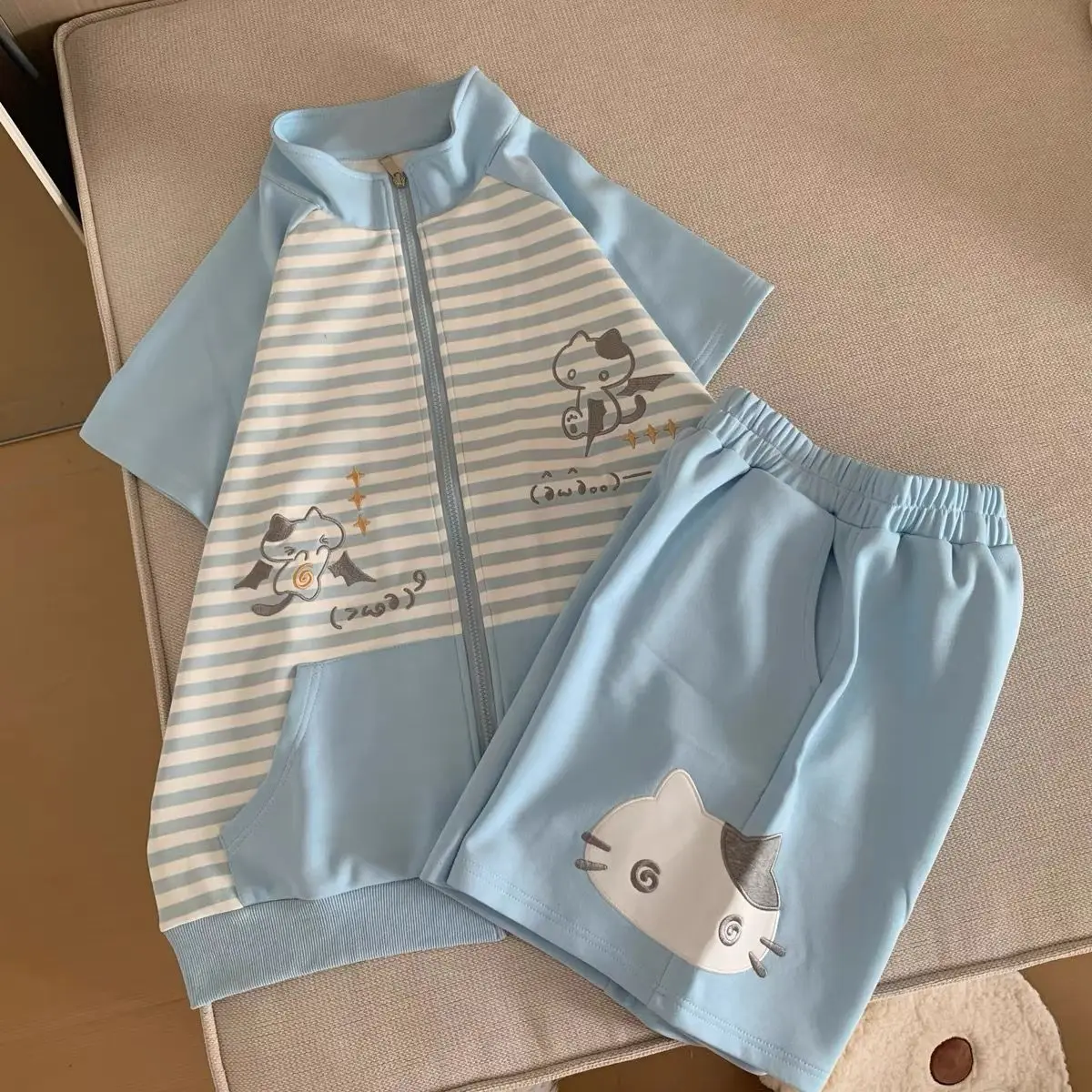 Japanese Shorts for Women Embroidery Cartoon Elastic Waist Wide Leg Pants Summer Casual Pantalones Cortos De Mujer 2025 Bottoms