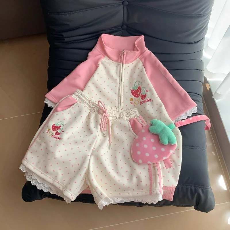 Kimutomo Shorts Women Embroidery Strawberry Loose Sweet Summer New Fashion Y2k Aesthetic Harajuku Shorts Female Preppy Style
