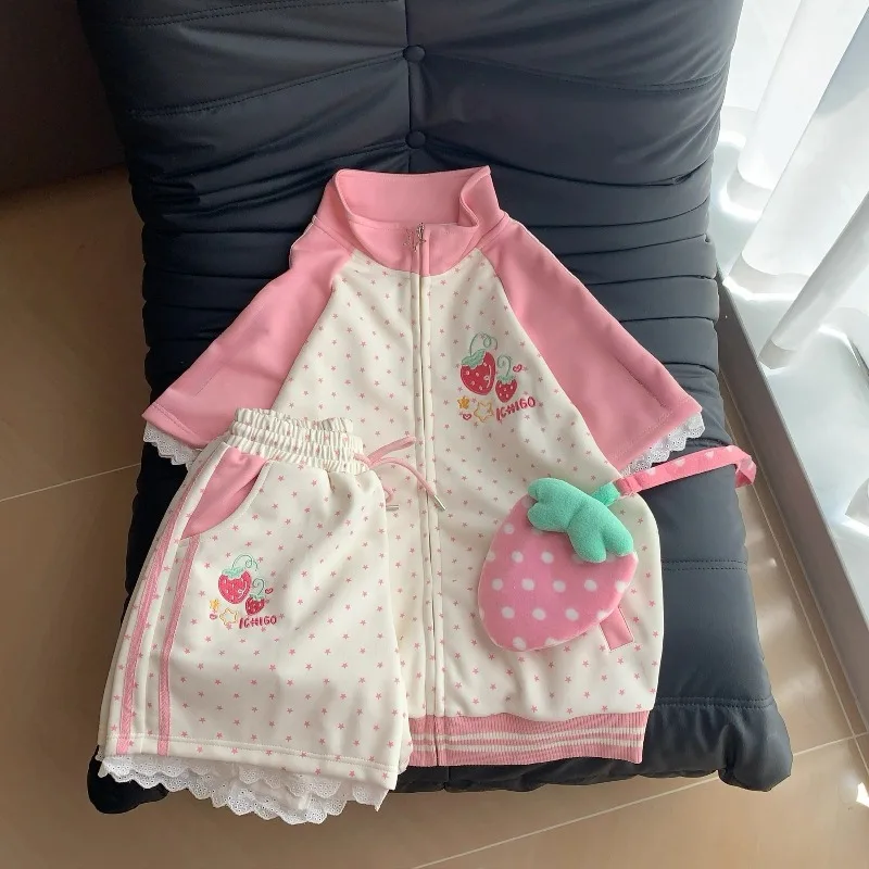 Kimutomo Shorts Women Embroidery Strawberry Loose Sweet Summer New Fashion Y2k Aesthetic Harajuku Shorts Female Preppy Style
