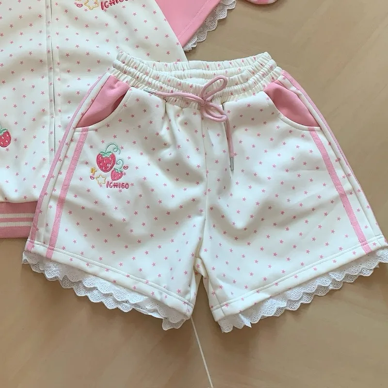 Kimutomo Shorts Women Embroidery Strawberry Loose Sweet Summer New Fashion Y2k Aesthetic Harajuku Shorts Female Preppy Style