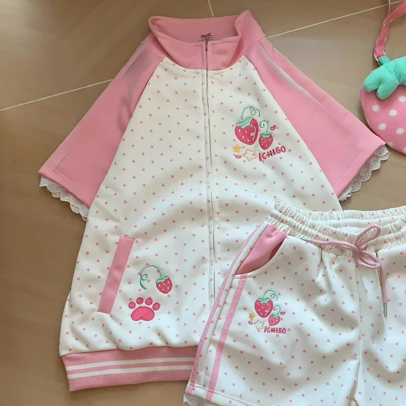 Kimutomo Shorts Women Embroidery Strawberry Loose Sweet Summer New Fashion Y2k Aesthetic Harajuku Shorts Female Preppy Style