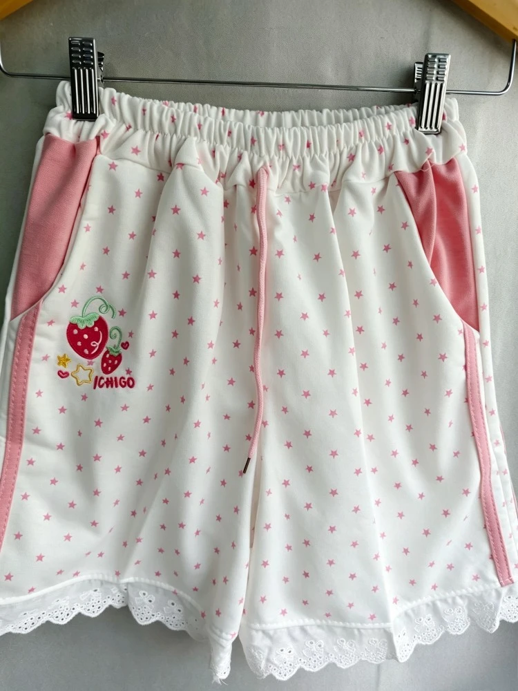 Kimutomo Shorts Women Embroidery Strawberry Loose Sweet Summer New Fashion Y2k Aesthetic Harajuku Shorts Female Preppy Style