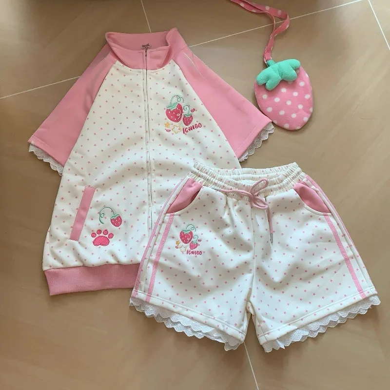 Kimutomo Shorts Women Embroidery Strawberry Loose Sweet Summer New Fashion Y2k Aesthetic Harajuku Shorts Female Preppy Style
