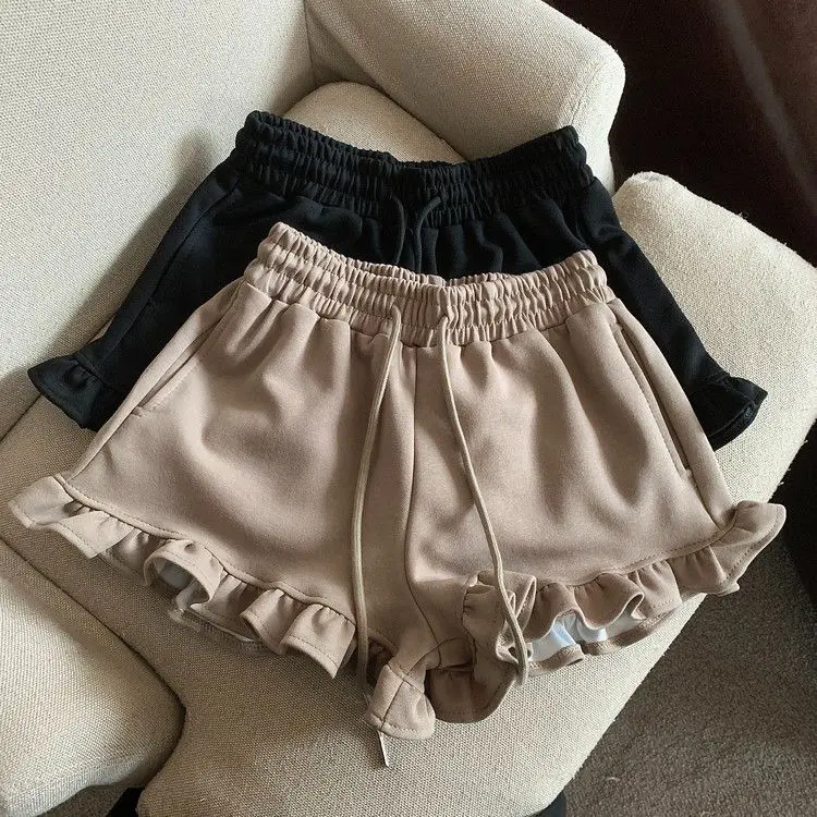 Extra size spice girls wooden ear edge sweet spicy shorts female summer fat sister everything temperament ballet style pants