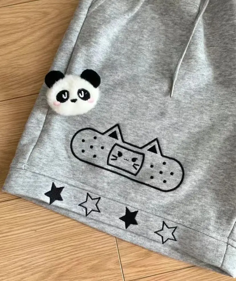 Japanese Kawaii Shorts Women Sweet Cat Embroidery Short Pants Preppy Style Cute Anime Soft Girl Casual Wide Leg Shorts New