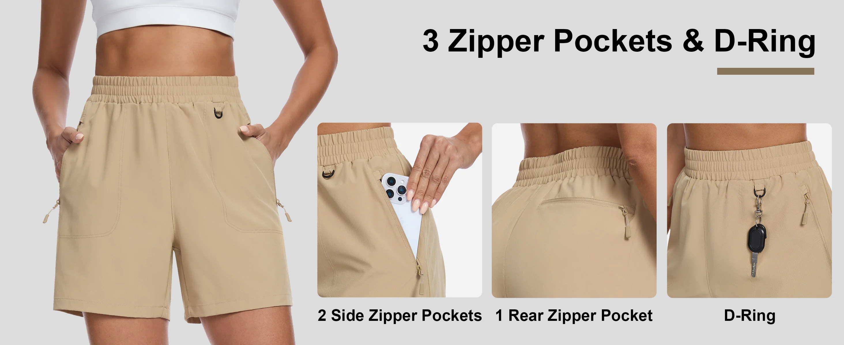 TACVASEN Women's 5" Hiking Cargo Shorts UPF 50+ Quick Dry Lightweight Golf Athletic Casual Summer Shorts with 3 Pockets Elastic