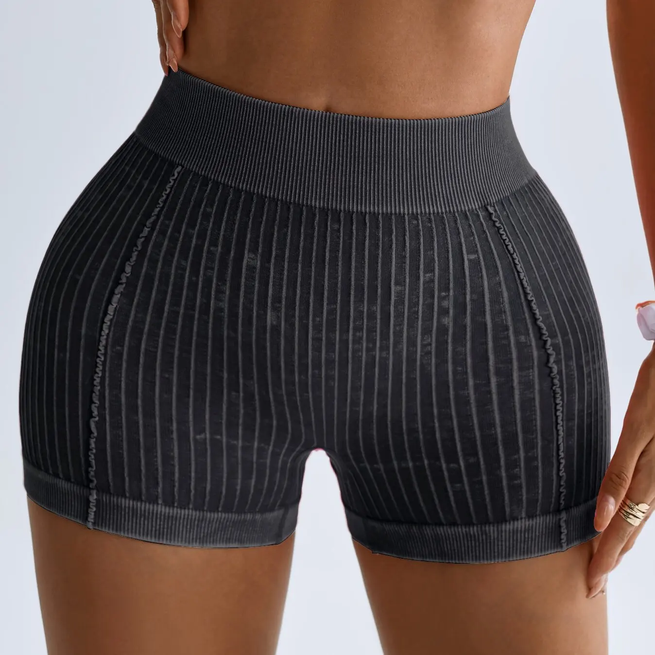 Women Gym Sand Wash Shorts V Back Biker Scrunch Sports Thread Pants Yoga Fitness Workout Training High Waist Tights Sportswear