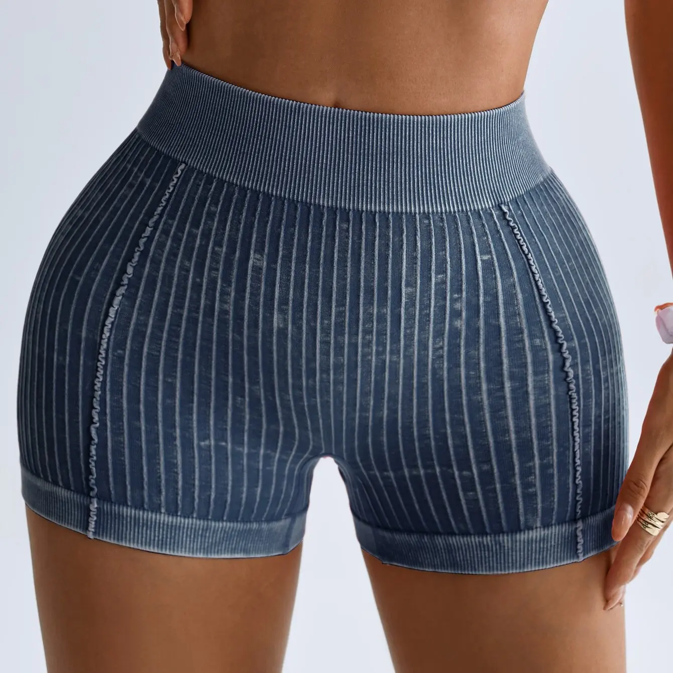 Women Gym Sand Wash Shorts V Back Biker Scrunch Sports Thread Pants Yoga Fitness Workout Training High Waist Tights Sportswear