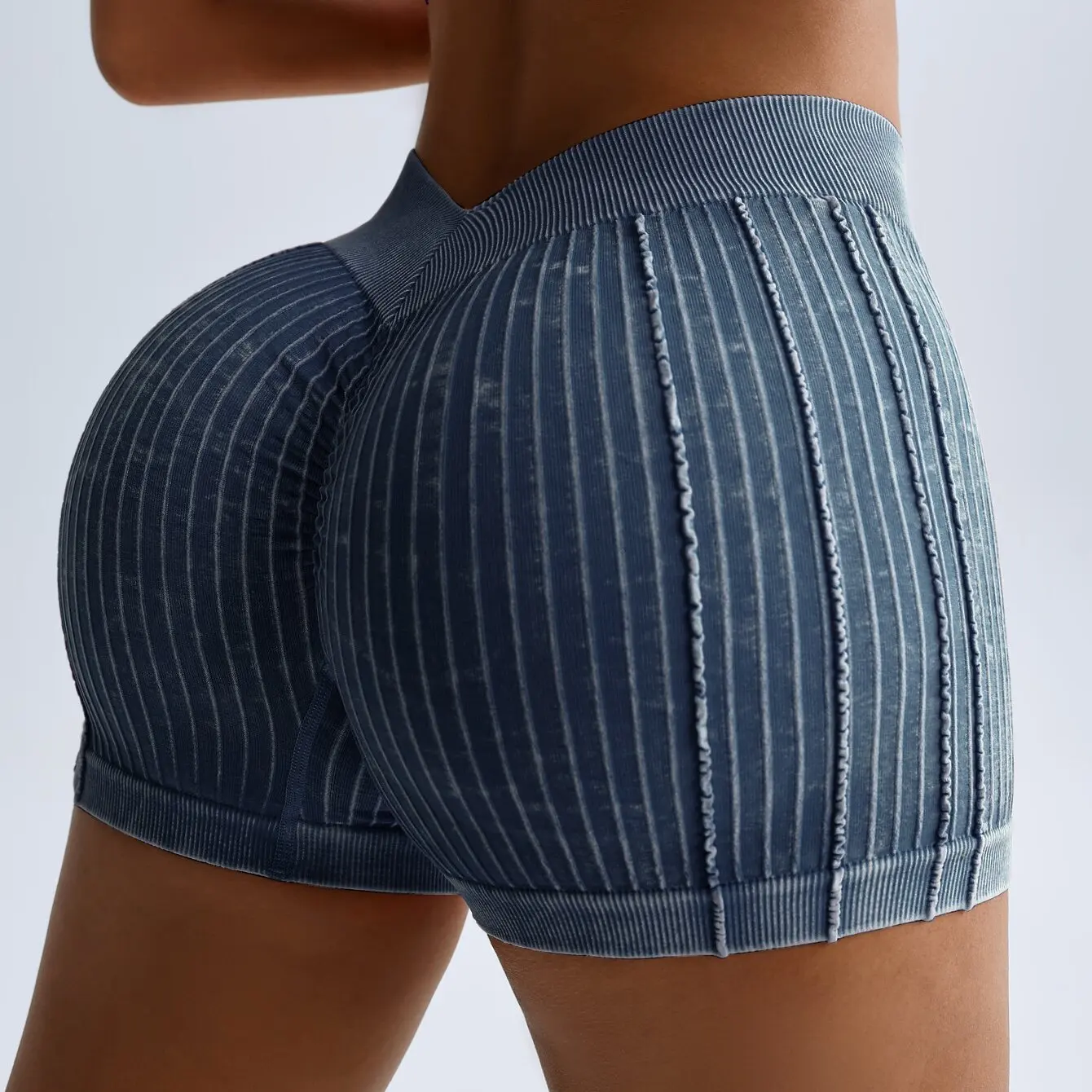 Women Gym Sand Wash Shorts V Back Biker Scrunch Sports Thread Pants Yoga Fitness Workout Training High Waist Tights Sportswear