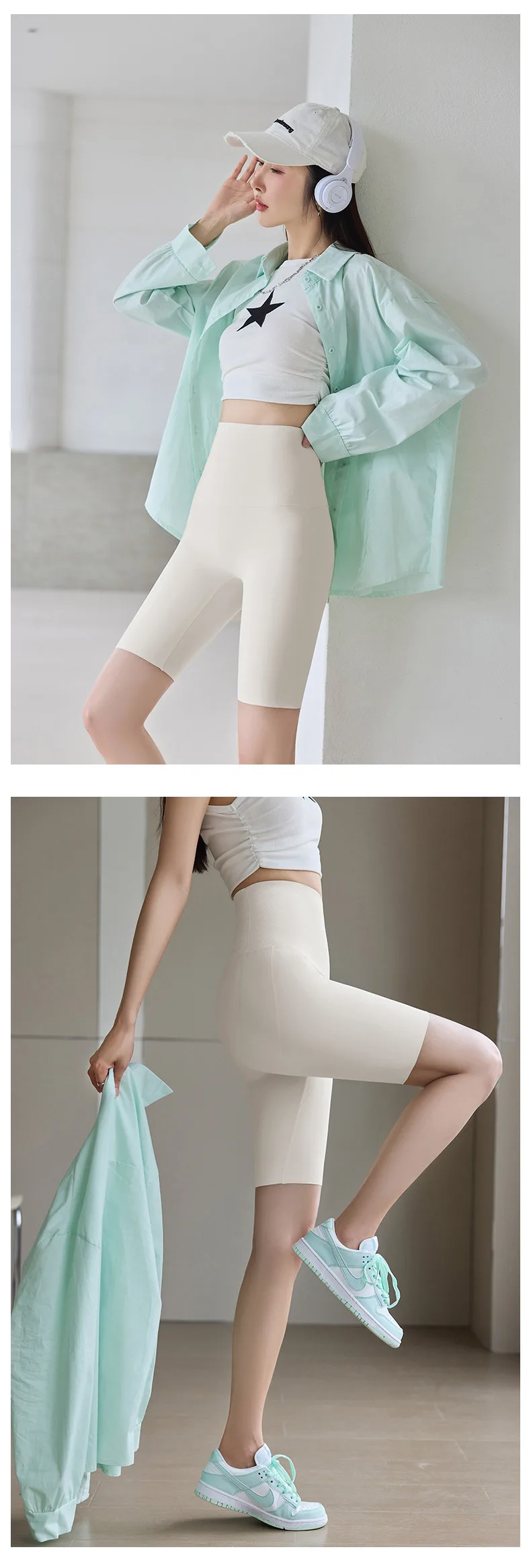 BIVIGAOS Summer Knee Length Sharkskin Cycling Shorts Women High Waist Tight Sun Protection Butt Lifter Sport Running Biker Short
