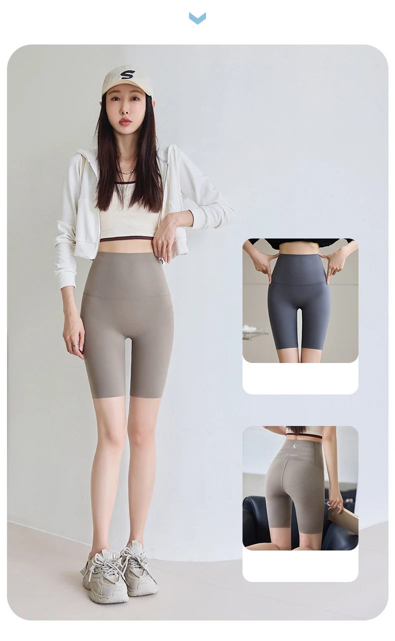 BIVIGAOS Summer Knee Length Sharkskin Cycling Shorts Women High Waist Tight Sun Protection Butt Lifter Sport Running Biker Short