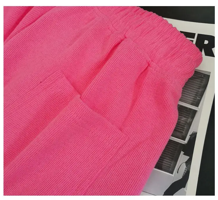 Rose Red Casual Summer Shorts for Women Loose Wide Leg Elastic Waist Drawstring Short Woman Solid Color Sports Short with Pocket