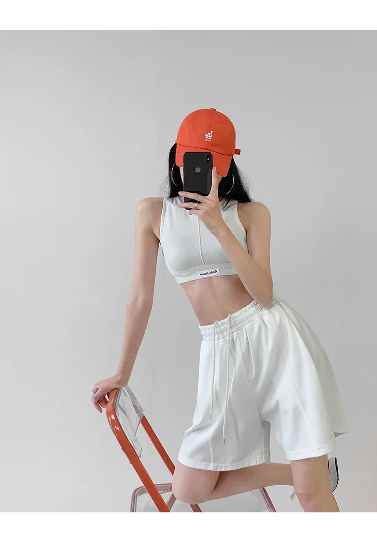 Rose Red Casual Summer Shorts for Women Loose Wide Leg Elastic Waist Drawstring Short Woman Solid Color Sports Short with Pocket