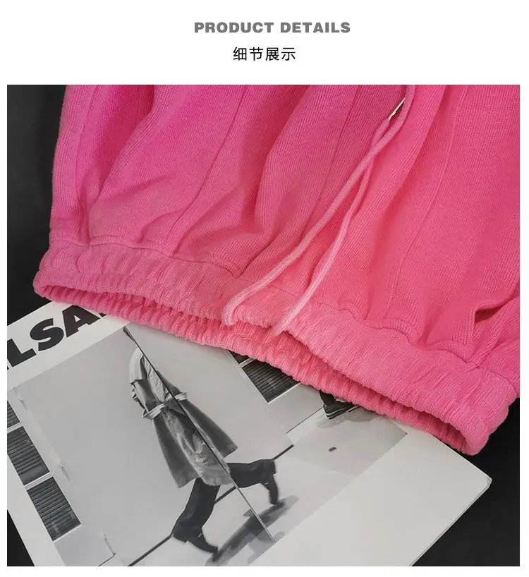 Rose Red Casual Summer Shorts for Women Loose Wide Leg Elastic Waist Drawstring Short Woman Solid Color Sports Short with Pocket