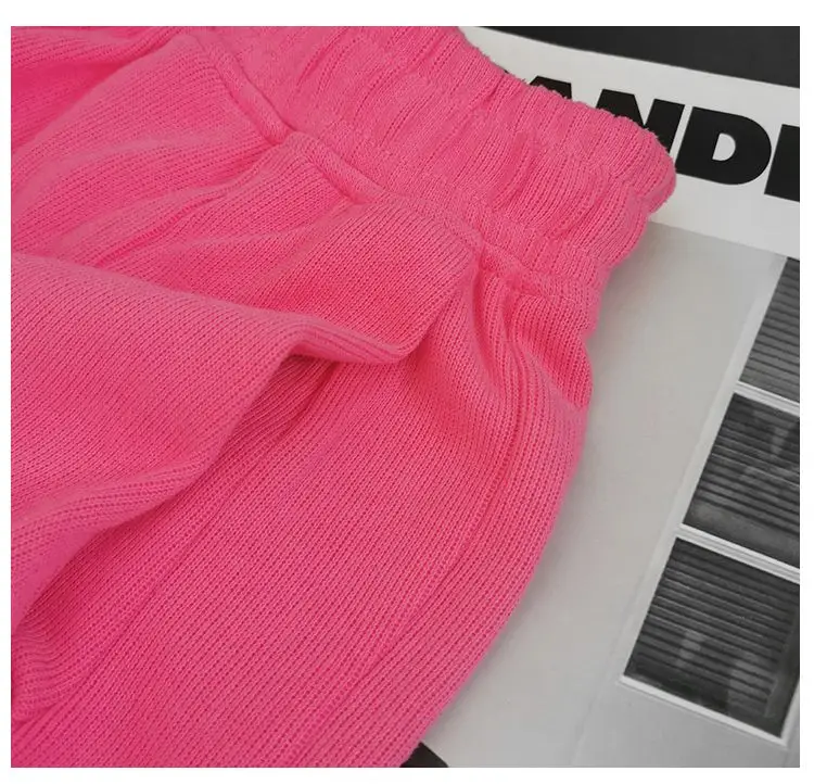 Rose Red Casual Summer Shorts for Women Loose Wide Leg Elastic Waist Drawstring Short Woman Solid Color Sports Short with Pocket