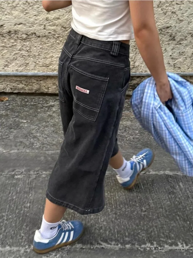 HOUZHOU Kawaii Japanese Style Beige Shorts Sweet Cute Cartoon Embroidery Wide Leg Pants Soft Girls Korean Style Oversize Sports
