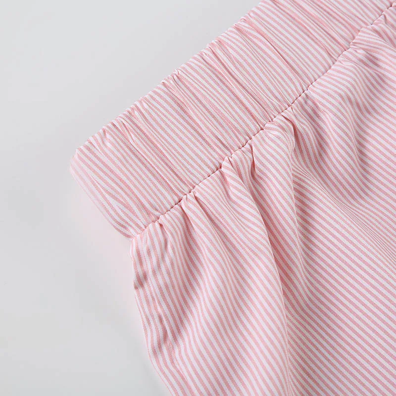 Women's Striped Print Casual Elastic Waist Shorts Fashion Button Detail Streetwear Chic Y2K Loose Fit Basic Summer Shorts